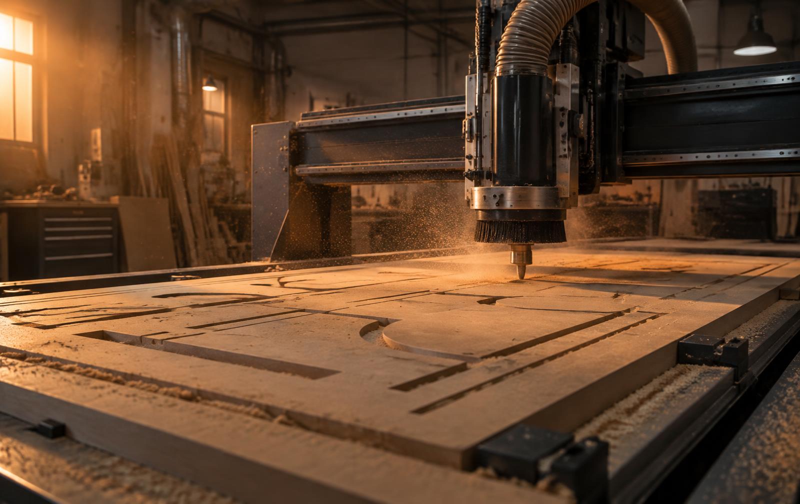 Router CNC cortando uma chapa de MDF